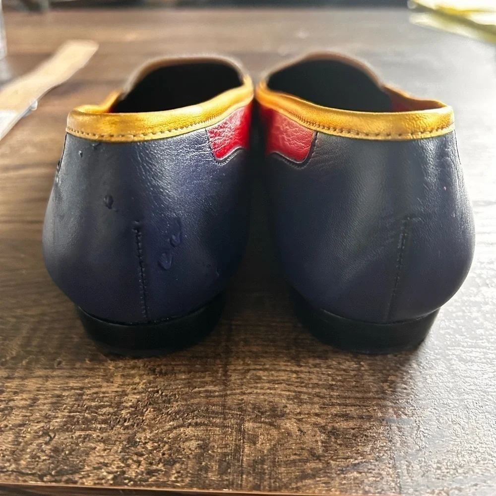 Vintage Enzo Angiolini Red White & blue flats, Women sz 7.5, slipon Italian shoe